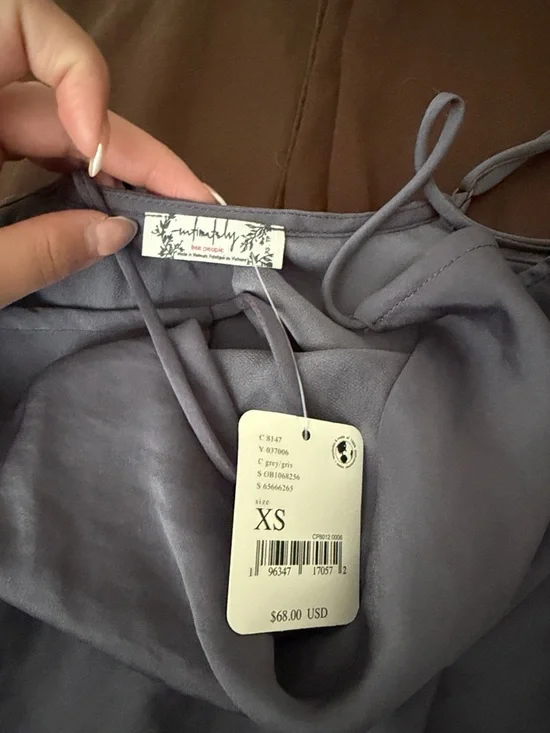 FREE PEOPLE Satin Cowl Neck Ruched Slip Dress - Light Gray - Picture 2 of 4